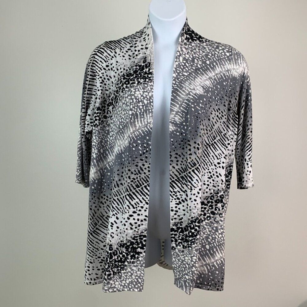 Laura Ashley Sweater sz 3X Open Front Cardigan Black Gray Leopard Print